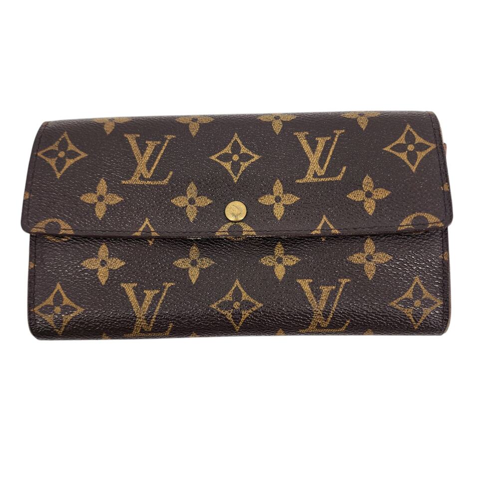 Louis Vuitton Brown Monogram Sarah Leather Long Snap Wallet Interior Zip Pocket